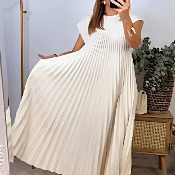 Dresses & Skirts - Apricot Casual Women's Solid Color Pleated Loose Spring/Summer Dress